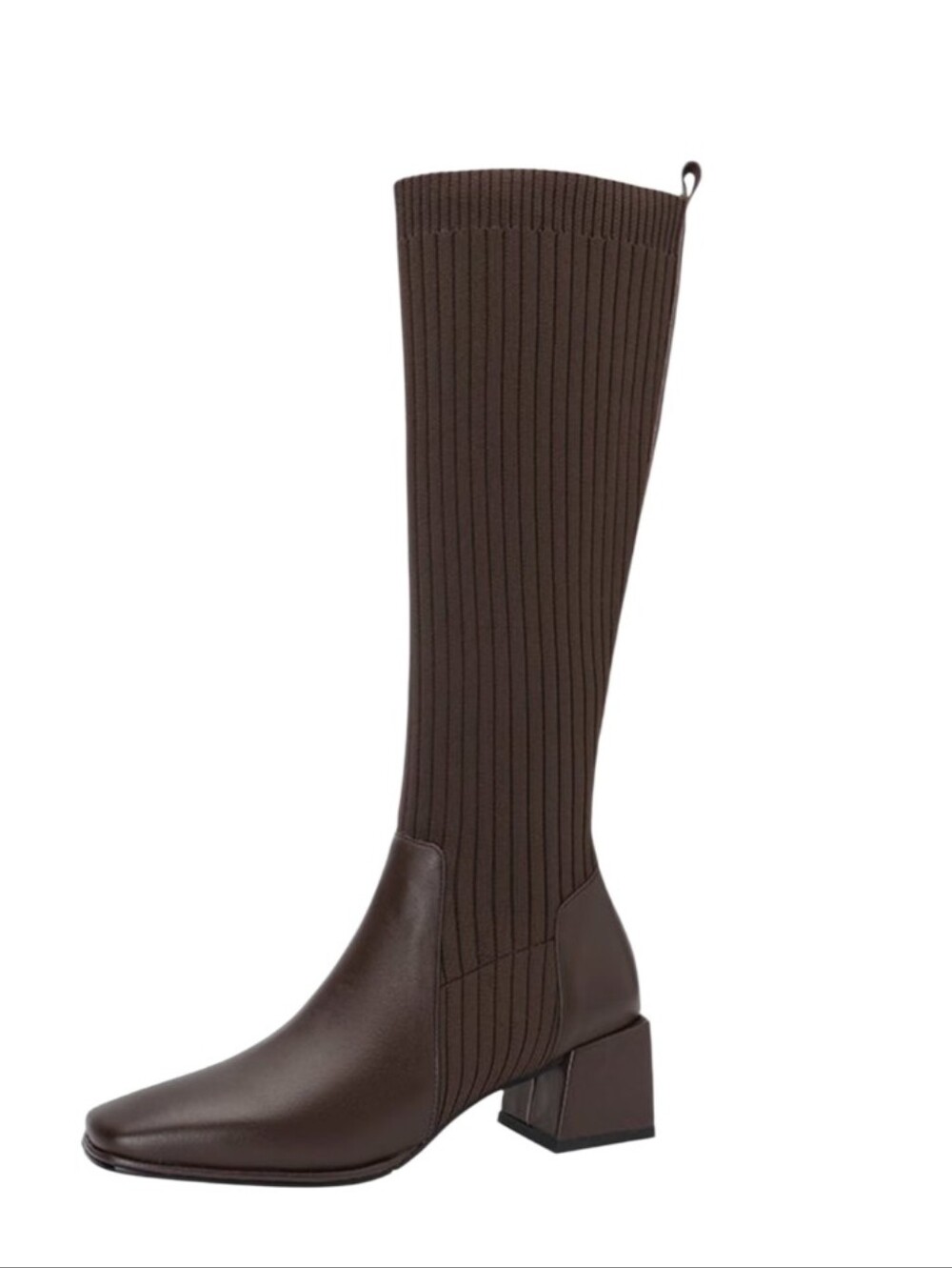 #B501 Knee-High Ribbed Sock Boots in Dark Brown - Picture 5 of 7